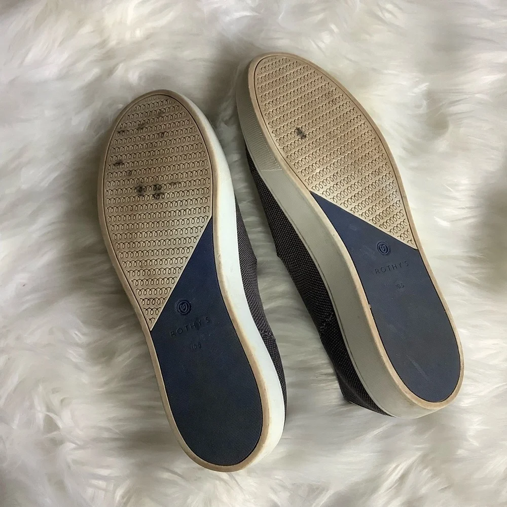Rothy's Slip-On Flats in Charcoal Gray with Blue Trim